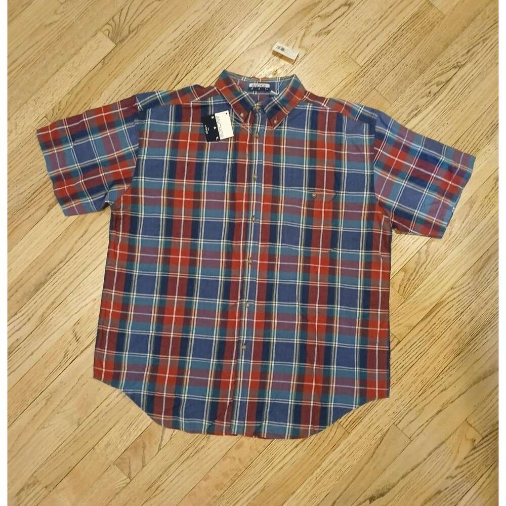 NWT 90's Anchor Bay Men's XL 100% Cotton Plaid Short Sleeve Shirt Classic Button